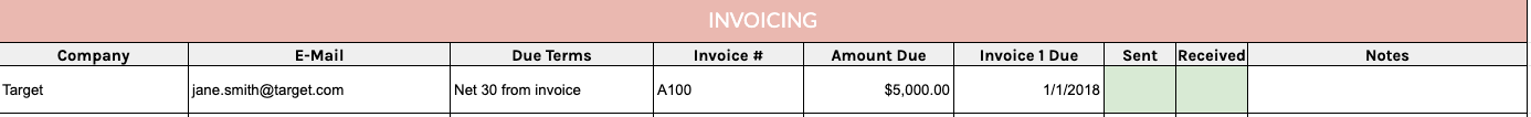 invoicing spreadsheet