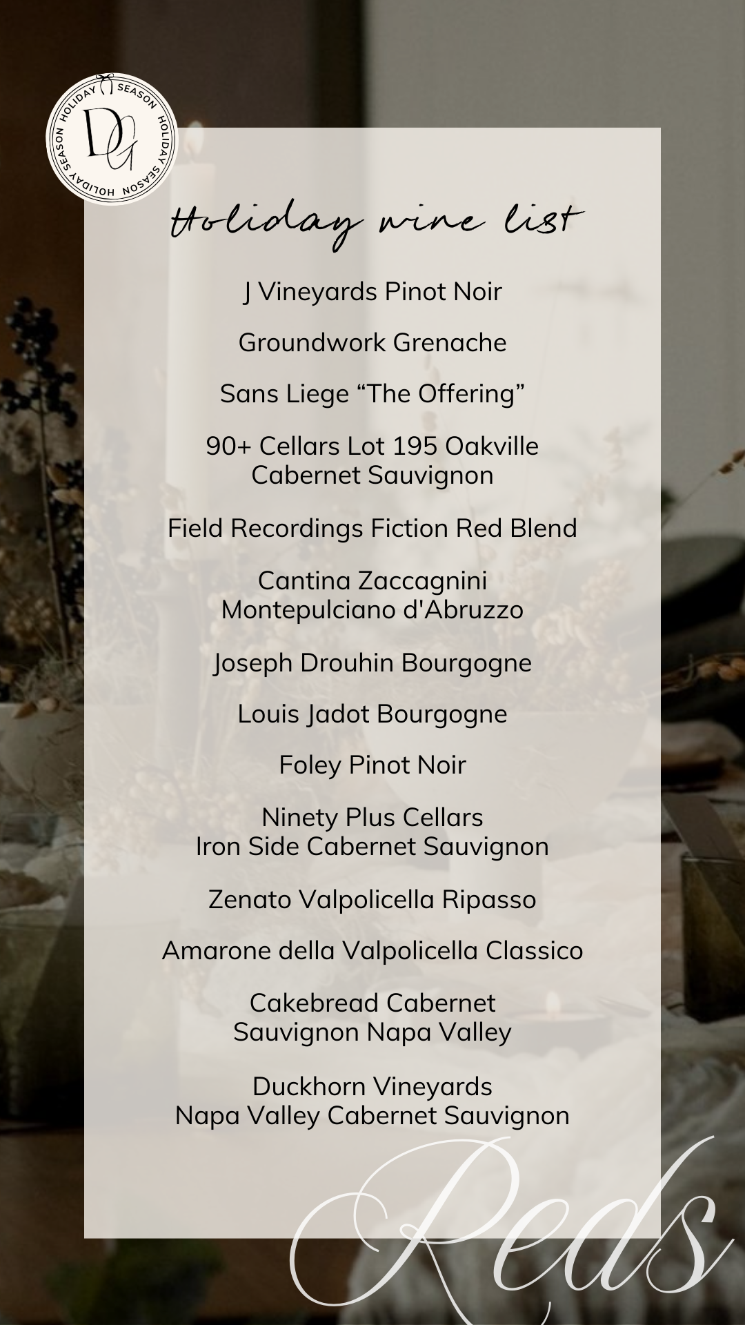 Holiday Wine List