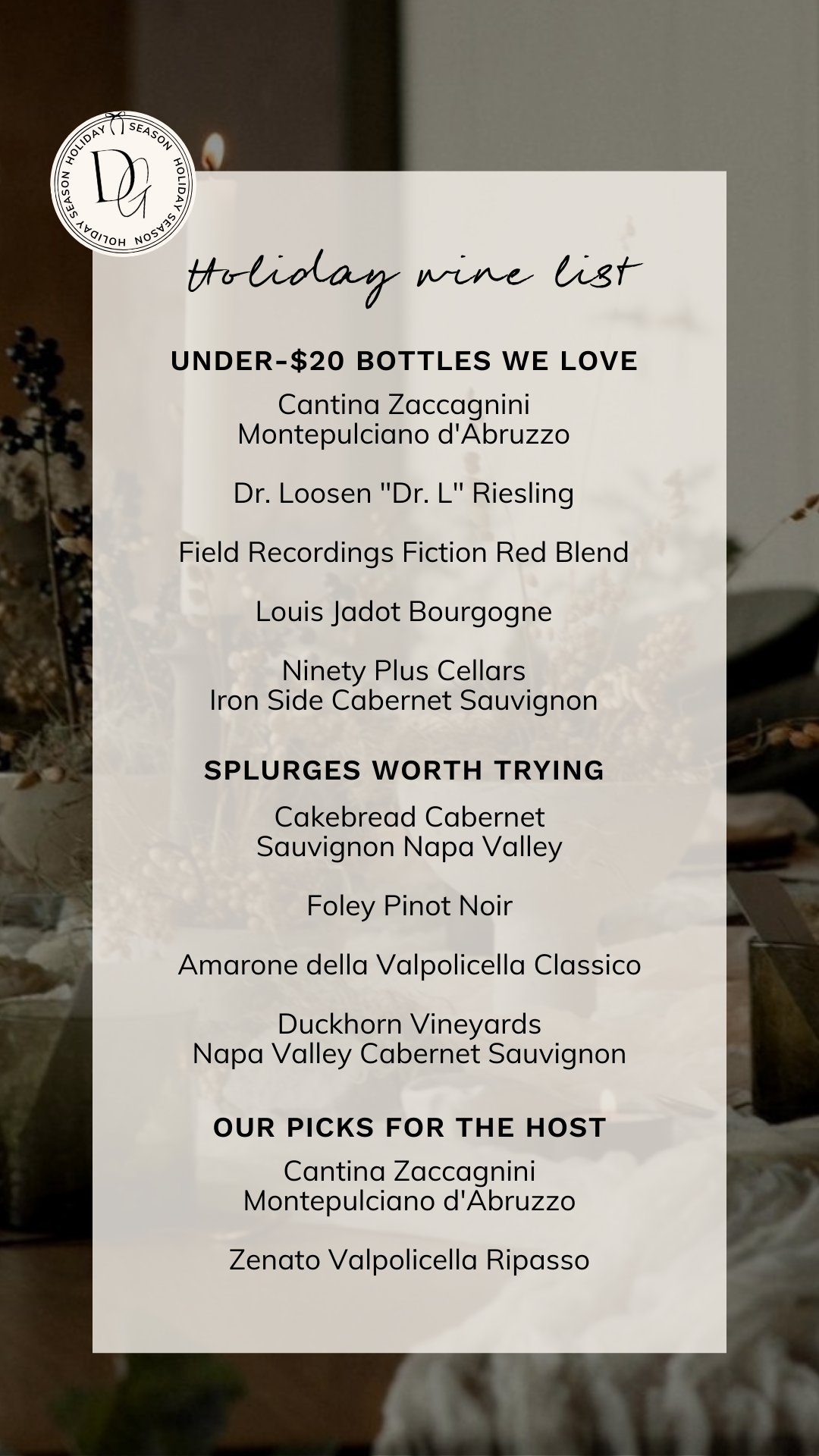 Holiday Wine List